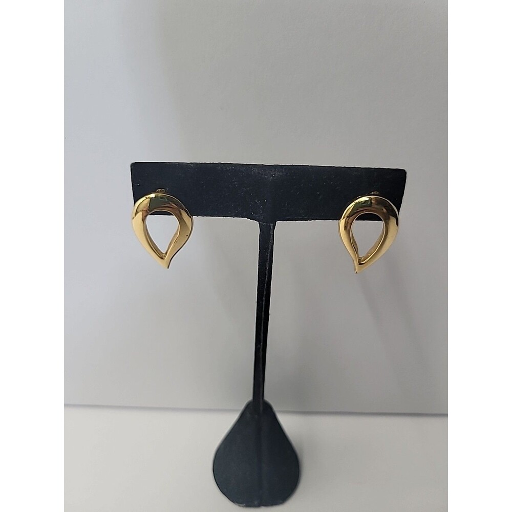 Gold‎ Tone Teardrop Stud Earrings Minimalist Open Marquise Everyday Classic